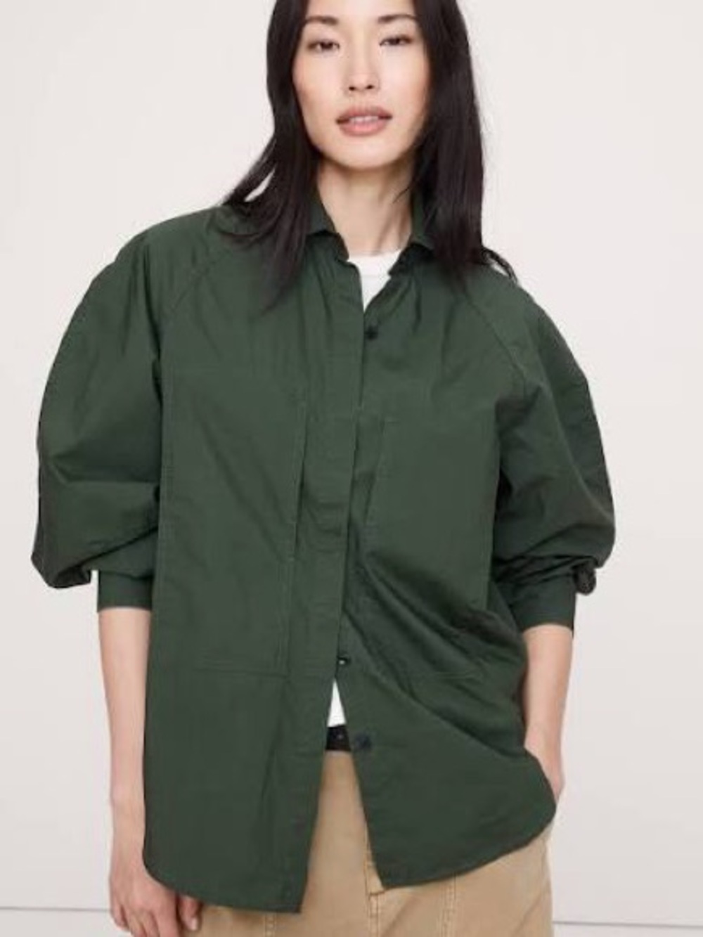 Banana republic oversized cotton poplin utility pocket Green Button-Up Shirt